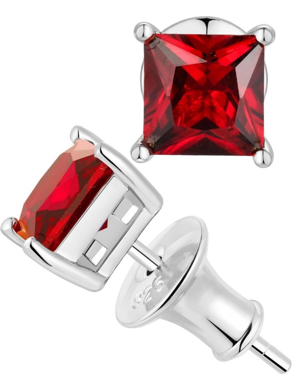 2 Carat Moissanite & Gemstone Stud Earrings in 925 Sterling Silver - Square/Oval